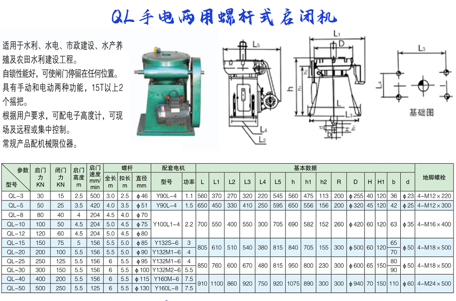 QL手電兩用螺桿式啟閉機(jī)